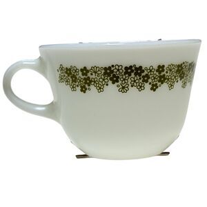 Pyrex Spring Blossom Crazy Daisy Coffee Tea Cup White Green Flowers Milk Glass